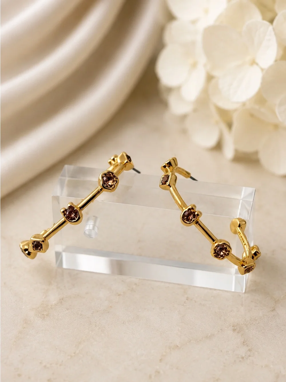 Coach Gold Tone Crystal Accent Hoop Earrings